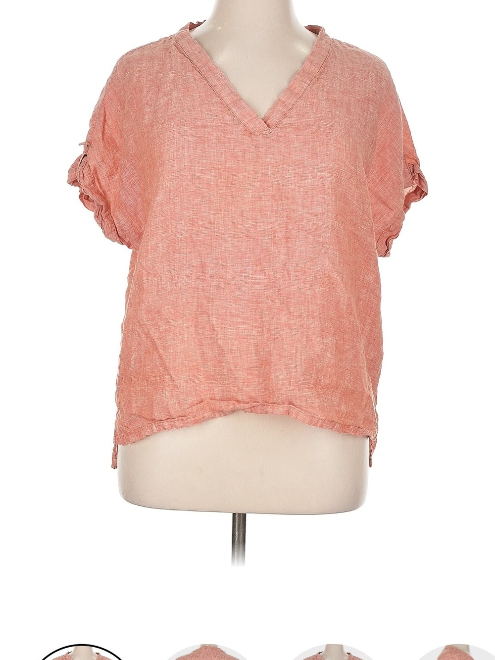 Isaac Mizrahi V-Neck Short Sleeve Linen Top in Coral